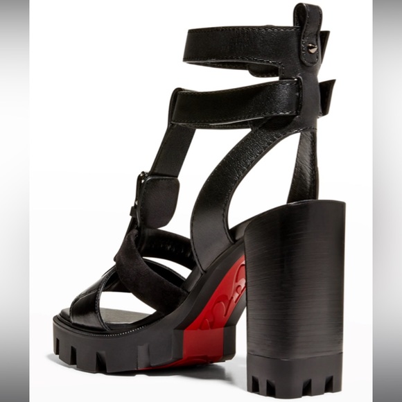 Christian Louboutin Belted T-Strap Lug Leather Sandals - Picture 8 of 11